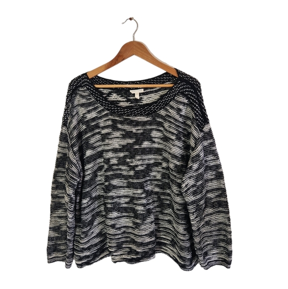 Eileen Fisher Organic Cotton Plus Bateau Top Black Plus 14W 1X Black Color - Picture 1 of 12